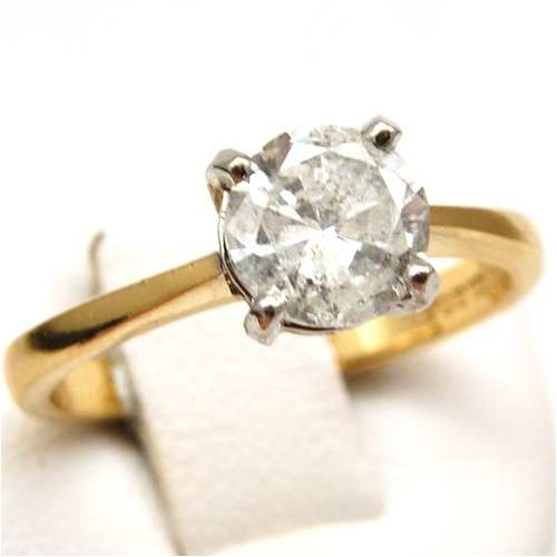 Bague De Fiançailles Solitaire - Diamant Certifié 1,31 Carat F-P2 Et Or Jaune 750/1000 Taille 60