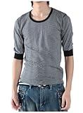 【BACK NUMBER】ハリヌキボーダー5分袖Tシャツ メンズ,L,ブラック*ホワイト