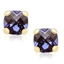 10k Yellow Gold Checker Board Cushion Cut Created Ceylon Sapphire Stud Earrings