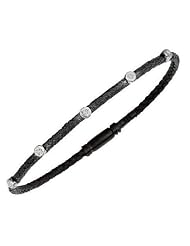 Sterling Silver Basketweave with Diamond Accents Black Overlay Bangle Bracelet 7 1/4" 0.05ct