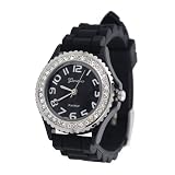 Geneva Platinum CZ Accented Silicone Watch
