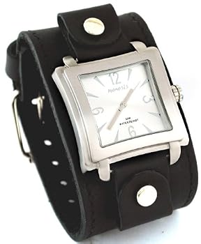 Nemesis #LBB025S Men's Square Premium Wide Leather Cuff Band Watch