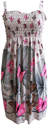 Women's Summer Butterfly Print Beach Casual Sundress (M, Grey)