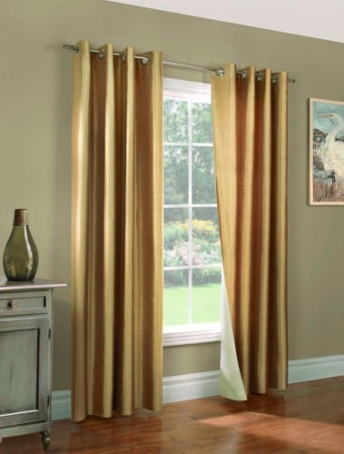 Gorgeous Home LinenVarious of Colors & Sizes 1 PC #72 , Solid Insulated Foam Backing Lined Blackout Hotel Quality Grommet Top, Silk Window Curtain Panel (95" Length, Gold)
