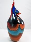 Murano Design Mouth Blown Rainbow Stencil Graph w/ Black Band & Angled Spout Glass Vase 3051