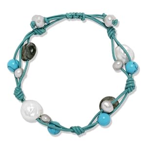 Valero Pearls - 60020119 - Bracelet Femme - Turquoise - Cuir - Perles d'eau douce