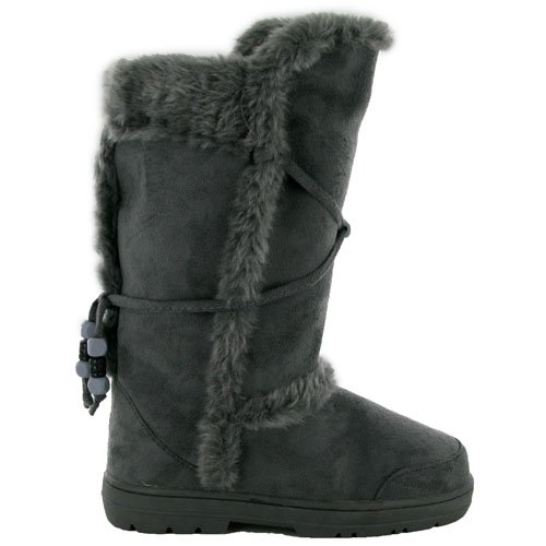 G52 New Ladies Grey Faux Fur Winter Snow Boots Sizes 3-8