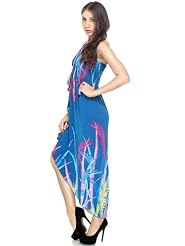 Sexy Tropical Print Polyester/Silk  Shirred  Halter Maxi Dress  With Rhinestones and Ruffles