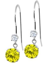 1.26 Ct Round Canary Diamond White Topaz 14K White Gold Earrings
