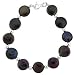 Sterling Silver .925 Iridescent Black Genuine Freshwater Cultured Coin Pearl Round Bead Bracelet