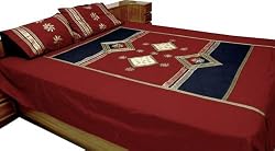 Full Bed Sheet Pillow Cases Flat-Sheet Queen Size Cotton Fabric Embroidery Patchwork India (bshtp107)