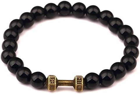 AlwaysBling® Hip Hop Style Fashion 3 Colors Dumbbell Design Agate Bracelet (Bronze)