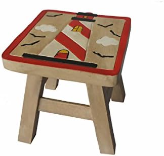 Wooden Carvings Lighthouse Rain Tree Shower Stool Seat for Kids Fishing Garden