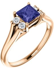 10K Rose Gold 5.00x5.00mm Princess Cut Tanzanite and Diamond Ring -- LIFETIME WARRANTY