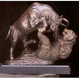 Executive Gift Wall Street Stock Market Bronze Bull & Bear Fighting Statue Sculpture