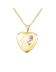 Sterling silver and 14k gold Heart Shaped Locket w/ Rose "I Love Mom" Necklace