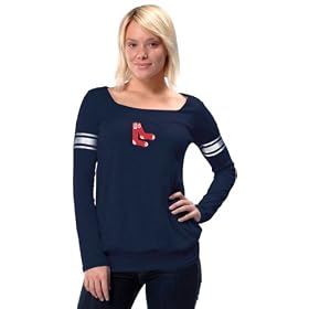 Boston Red Sox Cooperstown Ladies Long Sleeve Armband Jersey Top - by Alyssa Milano by Ladies' Long Sleeve Tops