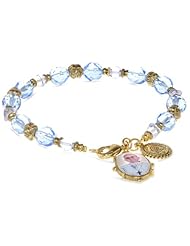 The Vatican Library Collection "Pope Francis" Gold Tone, Sapphire and Crystal Commemorative Pope Francis Rosary Bracelet, 8"