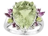 10KT WG 8.35CTW PRASIOLITE PINK TOURMALINE PERIDOT AND DIAMOND ACCENT RING