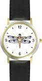 Dragonfly or Dragon Fly Insect - Animal - WATCHBUDDY&reg; DELUXE TWO-TONE THEME WATCH - Arabic Numbers - Black Leather Strap-Size-Large ( Men's Size or Jumbo Women's Size )