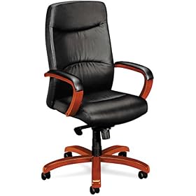 Basyx VL881HSP11 VL880 Series Executive High-Back Leather Chair with Bourbon Cherry Trim