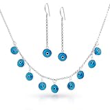 Bling Jewelry Sterling Silver Blue Evil Eye Necklace Earrings Jewelry Set