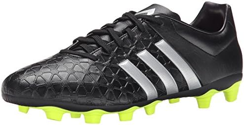 adidas Performance Men's Ace 15.4 FxG Soccer Cleat, Core Black/Silver Metallic/Solar Yellow, 6.5 M US