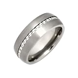 8mm Court Shape Titanium Brushed Metal Ring Highlighted With A Twin Silver Wrap Around Wire Design Size T