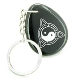 Magic Ying Yang and Celtic Triquetra Knot Amulet Black Onyx Lucky Wish Stone Keychain