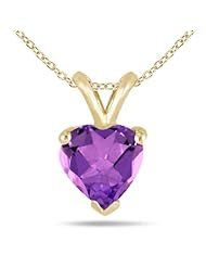 All-Natural Genuine 7 mm, Heart Shape Amethyst pendant set in 14k Yellow gold
