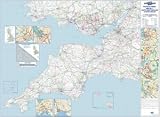 Map Marketing Wall Road Map 4 Miles to 1 inch Scale W1240xH950mm SW England and S Wales Ref RRM7