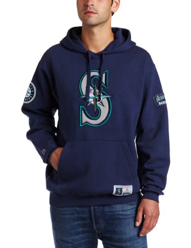 MLB Men's Seattle Mariners Be Proud Long Sleeve Hooded Fleece Pullover, Athletic Navy/Stone Gray, Large