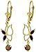 14k Solid Gold Garnet Butterfly Dangle Earrings title=