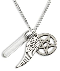 Supernatural Rock Salt Pentagram & Angel Wing Necklace
