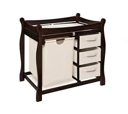 Badger Basket Sleigh Style Changing Table with Hamper/Three Baskets, Espresso