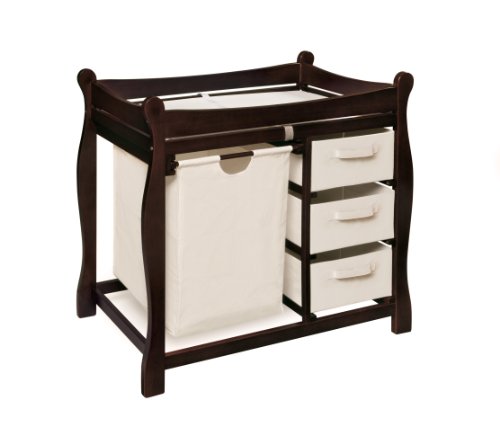 Badger Basket Sleigh Style Changing Table with Hamper/Three Baskets Espresso