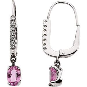 IceCarats Designer Jewelry 14K White 1/6 Ctw Diamond And Pink Sapphire Earrings 14K White Gold