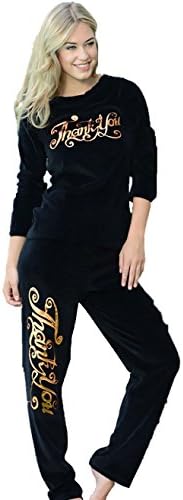 Maranda Women's Black Winter Velvet Warm Pajama Pants Set (Large)