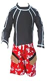 MaxOut UPF 50+, UV Protective Boy's 2 pc Set: Long Sleeved Shirt & Board Shorts (Sizes 6 mos-7)