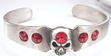 RED CRYSTAL Crystals SKULL Silver Tone PEWTER BRACELET