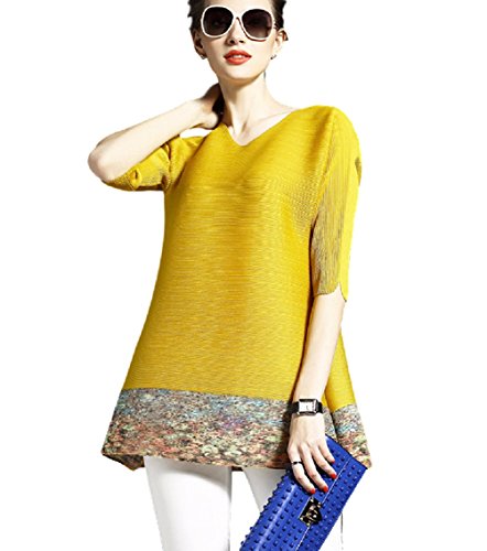 (ドリームスプリングス)DreamSpringsイッセイミヤケ風プリーツ生地のスカーフ付五分袖切替えチュニック