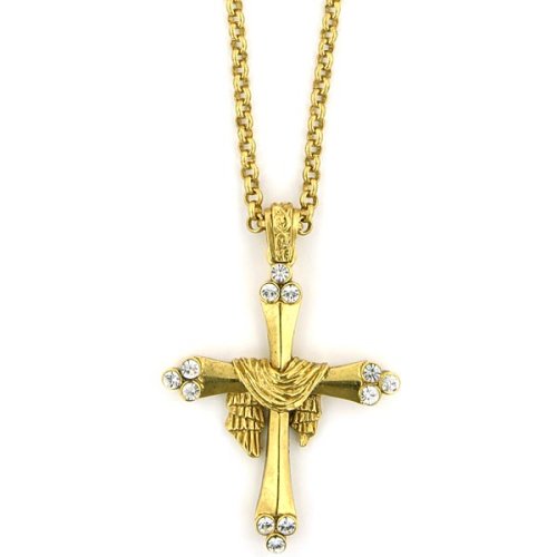 Heavenly Devotion Gold Tone Draped Crystal Cross Necklace