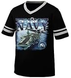 United States Navy Mens Ringer T-shirt, Aircraft Carrier Naval Design V-neck Shirt