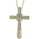 14ct Gold 18 in. Singapore Chain & 1 5/8 in. (42mm) tall Cross Pendant, w/ 0.75 Carat Brilliant Cut Diamonds