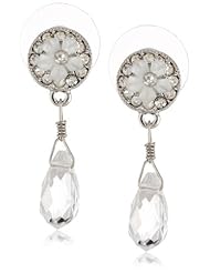 Betsey Johnson "Crystal Rhodium" Pave Flower and Teardrop Earrings