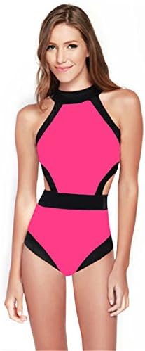 Ayliss Women's Sexy Patchwork High Waist Swimsuit One-piece Bandage Monokini Rose Red M