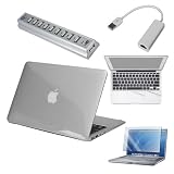 Premium Skque Clear Hard Plastic Crystal Case + 11.6 Inch Screen Protector + Palm and Track Pad Protector + USB to RJ45 LAN Ethernet Network Adapter + 10 Port High Speed USB 2.0 Hub for Apple MacBook Air 11.6