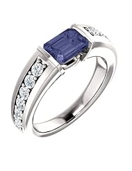 Platinum 7.00x5.00mm Emerald Cut Iolite and Diamond Ring -- LIFETIME WARRANTY