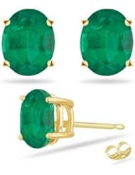 1/3 (0.30-0.35) Cts of 5x3 mm AA Oval Natural Emerald Stud Earrings in 18K Yellow Gold