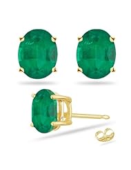 1.25 Cts of 7x5 mm AA Oval Natural Emerald Stud Earrings in 14K Yellow Gold